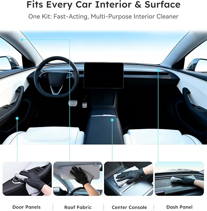 Premium Car Interior Cleaner (17oz Brush + Towel) | Interior Car Cleaner for Leather, Vinyl, Glass & Plastic | Residue-Free Matte Finish for Upholstery, Dash, Trim & Screens - Safe on All Surfaces