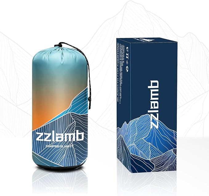 zzlamb Camping Blanket for Cold Weather,Outdoor Puffy Blanket Portable Down Alternative,Windproof Warm Cloak with Snaps,Cozy Quilt Backpacking Picnic RV Travel Plane Car Hammock Beach Climbing