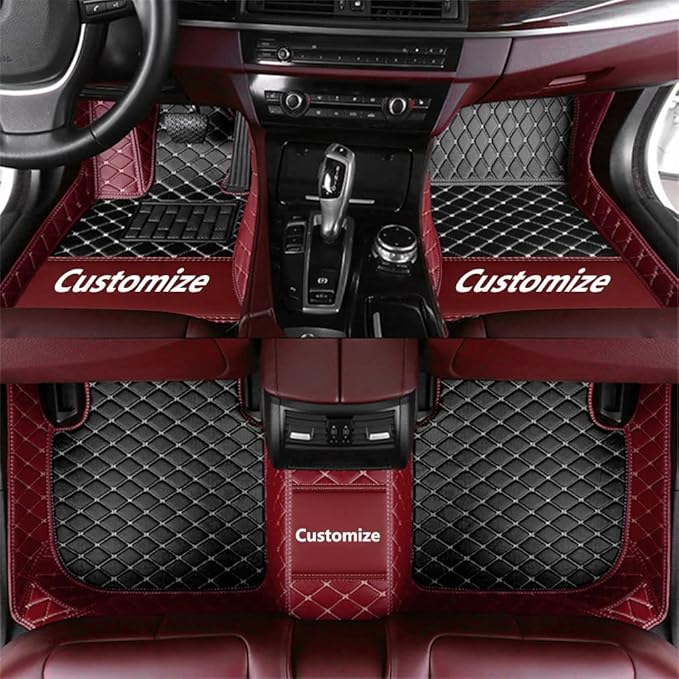 Custom Making Car Floor Mats for 90% Car Model Luxury Leather All Weather Waterproof Anti-Skid Full Coverage Liners (Black and Wine red)