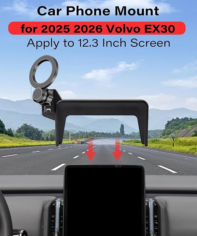 Magnetic Car Phone Mount for 2025 2026 Volvo EX30 Accessories, for MagSafe Strong Magnets Cell Phone Holder 12.3-Inch Screen Cradles, with Portable Phone Gripper 360° Rotation
