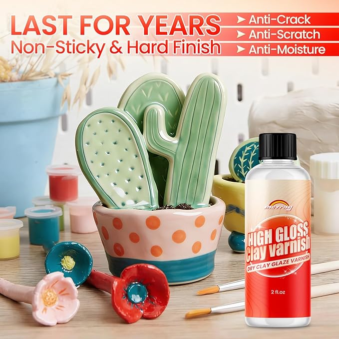 Clay Glaze, Gloss Varnish for Air Dry Clay Waterproof, Polymer Clay Glaze, Non-Toxic & Anti-Cracking, High Gloss for Air Dry Clay, Polymer Clay, Oven Baked Clay, Pottery Clay, Ceramic Clay