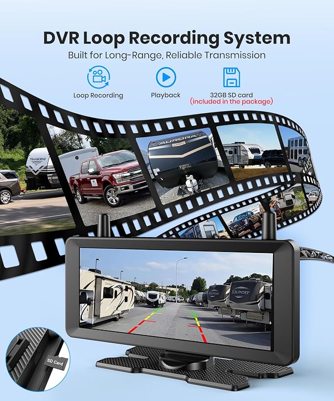 AUTO-VOX 7.2" Wireless Magnetic Backup Camera with Monitor, 1-Min Install, 1080P Dual Camera, 500ft Stable Signal, Built-In DVR Recording, IR Night Vision Backup Camera for RV, Truck, Trailer & Camper
