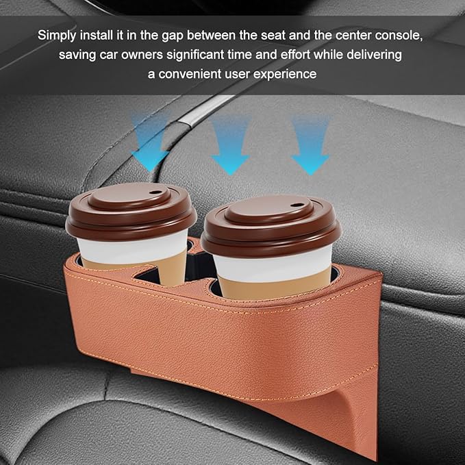 Car Seat Gap Filler Organizer, Multifunctional Auto Console Side Storage Box with Cup Holder, Universal PU Leather Cup Holder Front Seat Crevice Filler for Car Truck SUV (Brown)