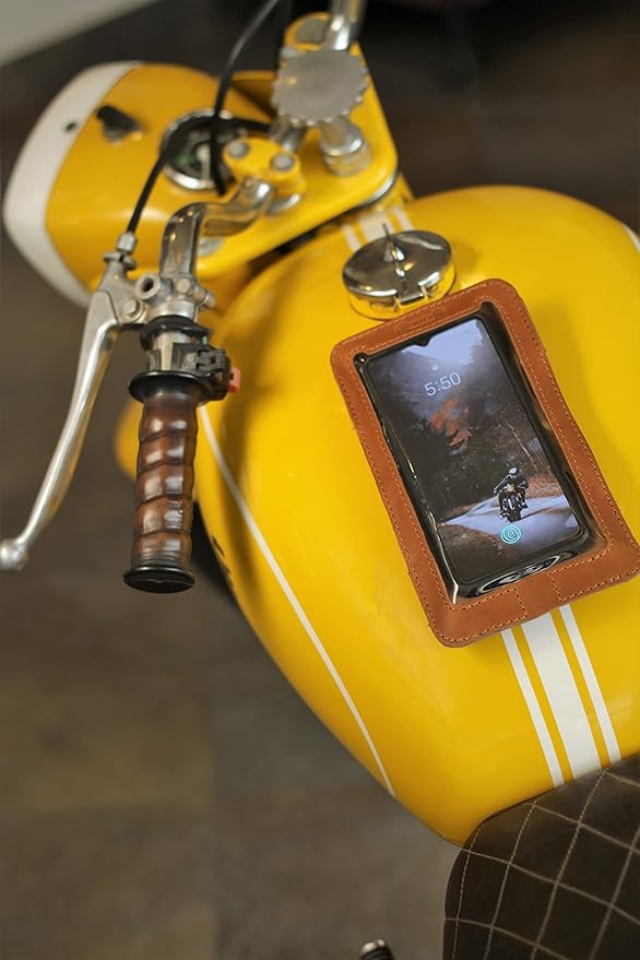 Trip Machine Magnetic Motorcycle Phone Pouch – Touchscreen Compatible Fuel Tank Phone Holder with Strong Magnets & Ventilated Back – (21 x 12 cm) (Vintage Tan)