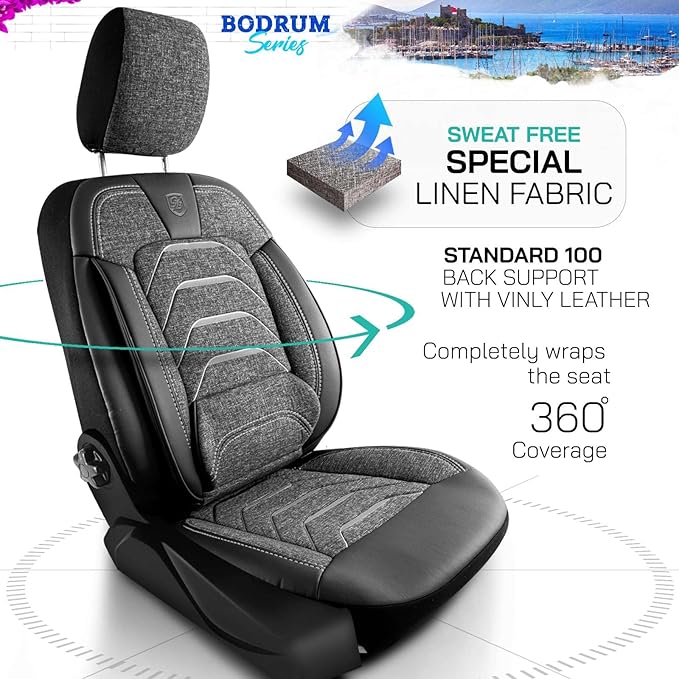 Premium Car Seat Covers Front Seat - Linen Car Seat Cover for SUV, Cars, Most Pickups, Smoke Grey-Grey, Car Seat Protector, Car Seat Covers Front Seats, Car Seat Protector