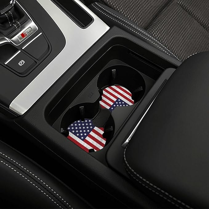 American Flag Steering Wheel Cover - Vintage American Flag Steering Wheel Cover Anti-Slip Breathable Universal for 15 Inch Car with 2 Pieces Car Coasters Suitable for Men Women