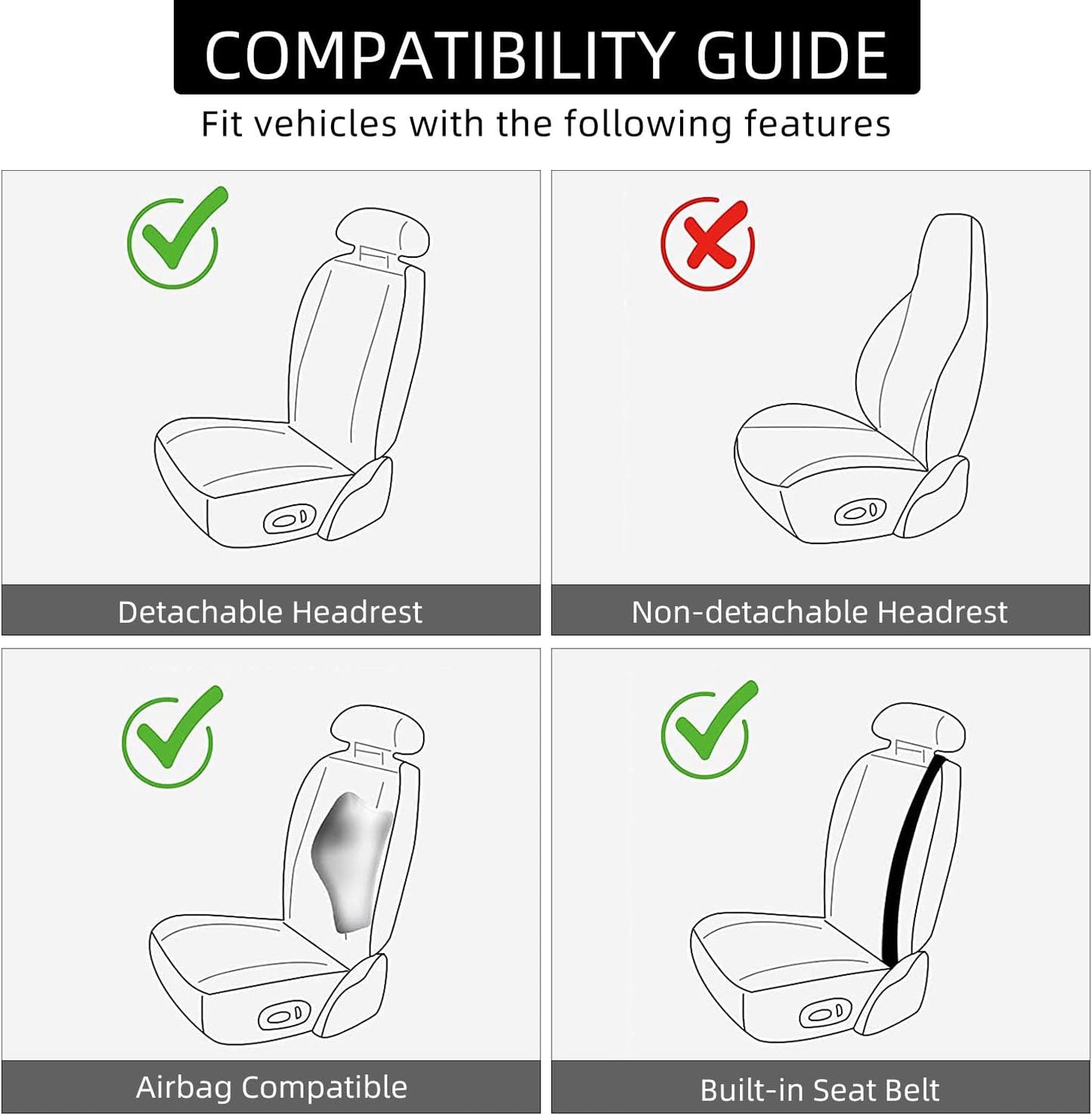 2 Pack Leather Front Car Seat Covers, Universal Sideless Car Seat Protectors with Storage Pocket and Seat Belt Pads, Waterproof Automotive Seat Cover for Cars Trucks SUV(Grey)