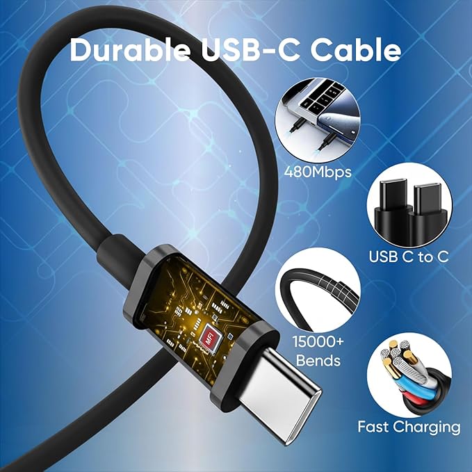 iPhone 16 15 Charger Fast Charging, 30W USB C Charger Block 10FT Cable for iPhone 15 16 Plus Pro Max/iPad Pro/AirPods, PD USBC Power Adapter Wall Plug with Extra Long Type C to C Cord (Black, 10FT)