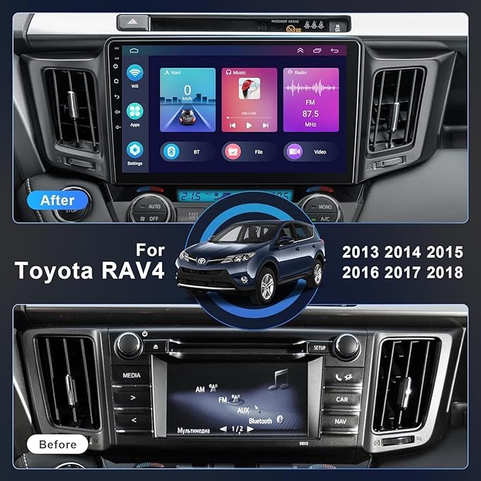 4GB+64GB Android 13 Car Radio for Toyota RAV4 2013-2018, 10.2 Inch Touch Screen Support Wireless CarPlay & Android Auto, Bluetooth 5.2 & Voice Control,GPS & WiFi, Backup Camera Car Stereo