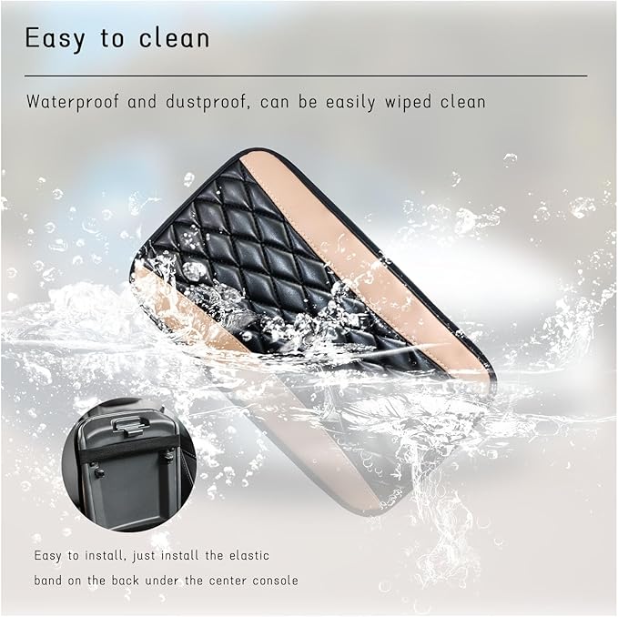 Car Center Console Cushion Pad, Universal Leather Waterproof Armrest Seat Box Cover, Comfortable Auto Armrest Cover Protector, Car Interior Decor Accessories for Most Vehicles (Black & Beige)