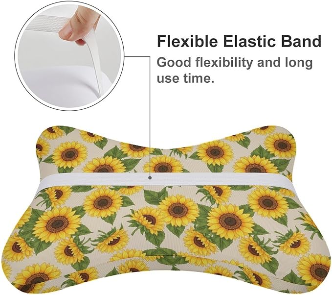Car Headrest Pillow Compatible with Yellow Sunflowers, Cartoon Neck Pillow for Car, 2 Pcs Comfortable Soft Car Seat Pillow for Driving,Head Rest Cushion, Cute Neck Pillow for Travel