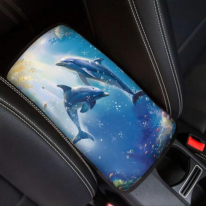 Sea Dolphin Car Center Console Cover Armrest Pad Cover Universal Car Arm Rest Seat Storage Box Mat Non Slip Interior Accessories