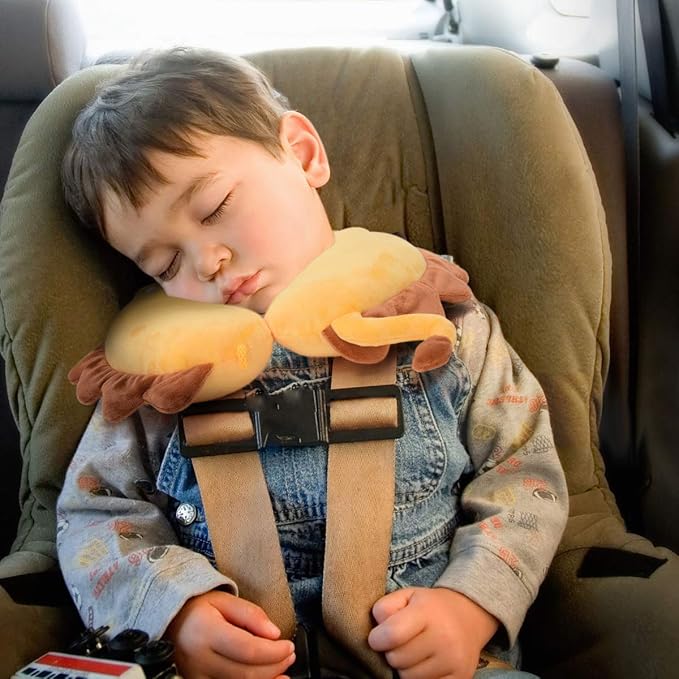 H HOMEWINS Travel Pillow for Kids,Cute Animal Neck Pillow for Boys Girls,Soft Neck Head Chin Support Pillow,Travel Accessories for Airplane, Car, Train,Recline(Lion)