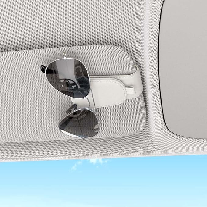 Sotfamily Sunglass Holder for Car Visor, Suede Cloth Magnetic Sunglass Organizer for Car Accessories, 2 Packs, White