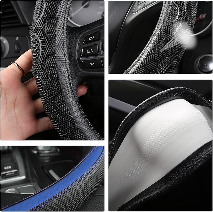 GIANT PANDA Steering Wheel Cover for Dodge Ram 1500 - Car Steering Wheel Covers for Dodge Ram 2500 3500 15.5-16 inch - Blue