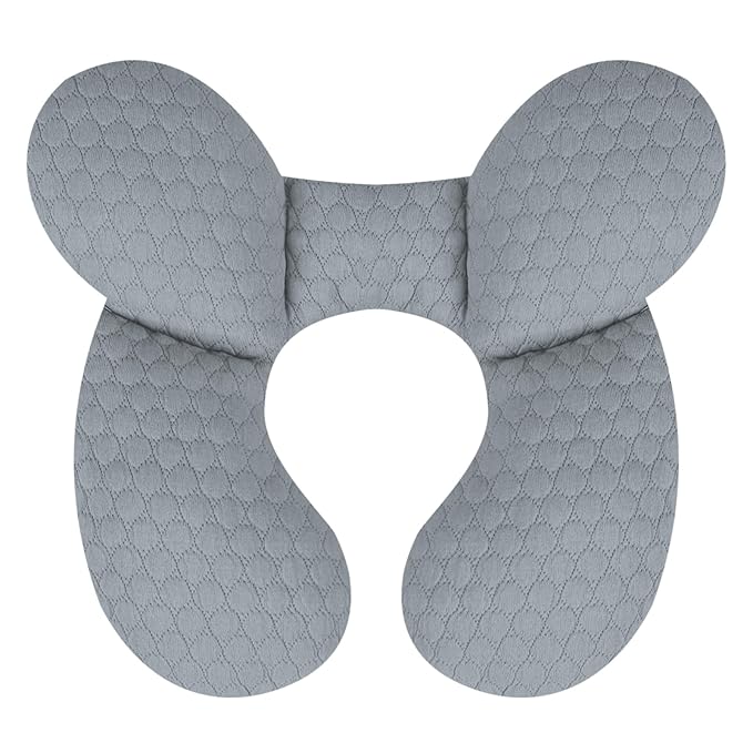 KAKIBLIN Baby Travel Pillow, Upgraded Baby Neck Pillows for Car Seat, Babies Support Pillow, Infant Neck Pillow for Head and Neck, Newborn Head Support for Car Seat,Stroller, Pushchair (Light Grey)