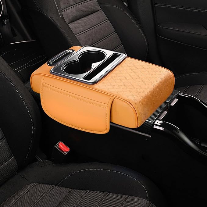 Car Center Console Pad PU Leather Armrest Organizer with Tissue Box Slot for Vehicles, Style E