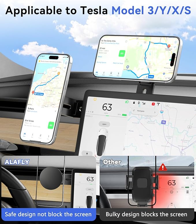 Magnetic Laptop Phone Holder, Foldable Hidden Mount Compatible with iPhone 17/16/15/14/13 & All Phone, 360° Rotating Monitor Side Phone Stand for Laptop, Tesla Model 3/Y, Desktop, Black