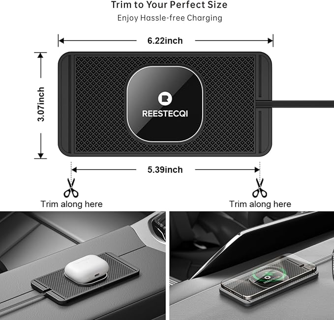 Magnetic Wireless Car Charger Pad, REESTECQI 15W Wireless Charging Pad for Magsafe Charger Wireless Charger for Car Non Slip Type C with 40W Car Charger for iPhone 17/16/15/14/13/12 (1M Cable)
