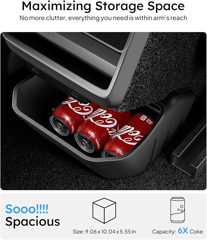 Wigoo 2025 Upgrade Tesla Model 3 Highland Accessories Rear Center Console Organizer [Partitioned Storage & Stable Installation] Backseat Storage Box for Tesla Model 3 2024~2026 - Obsidian Series