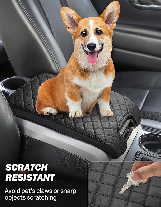 JOYTUTUS Center Console Cover Compatible with 2009-2014 Ford F150, Leather Armrest Cover Center Console Cushion Arm Rest Cover