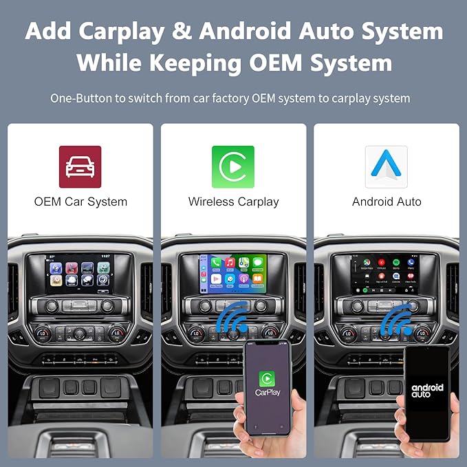 Road Top Wireless CarPlay Android Auto Retrofit Kit for GM HMI 2.0 Cadillac Buick Chevrolet GMC 2014–2020 | CarPlay Interface Decoder Box, Support MirrorLink, Reverse Camera, Navigation