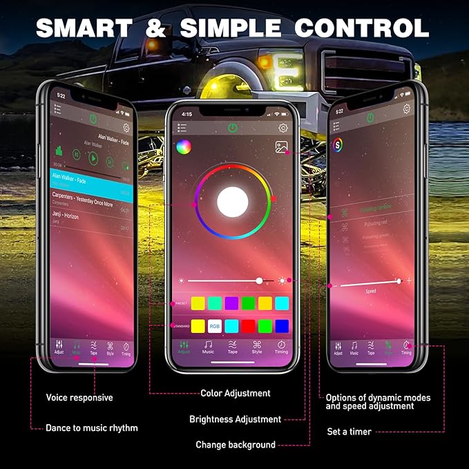 Nilight RGB LED Rock Lights Kit 8 PCS Underglow Multicolor Neon Light Pod with Magnetic Base Bluetooth App Control Flashing Music Mode IP68 Wheel Well Light for Truck ATV UTV RZR SUV