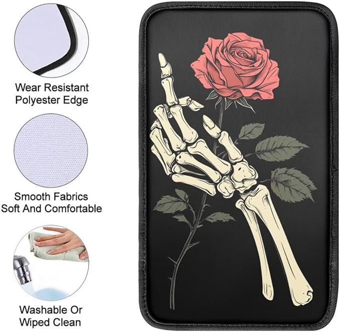 Dreaweet Skull Rose Car Accessories Armrest Cover for Car Universal Center Console Cover Replacement Soft Comfortable Arm Rest Cover Pad for Truck SUV Car Console Covers