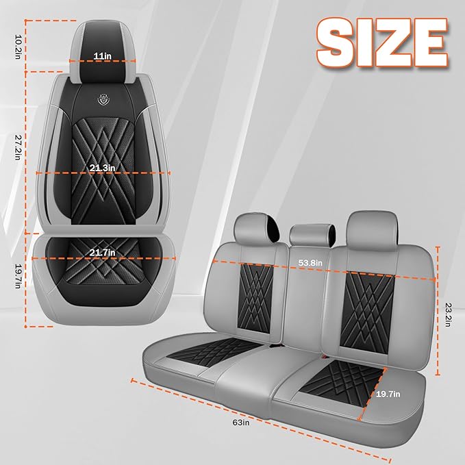 Car Seat Covers Compatible with Toyota Camry 2012-2026 Durable Waterproof Automotive Seat Covers Stretchable Fabric Material, Airbag Compatibility, Premium Nappa Leather(Black Gray, Full Set)