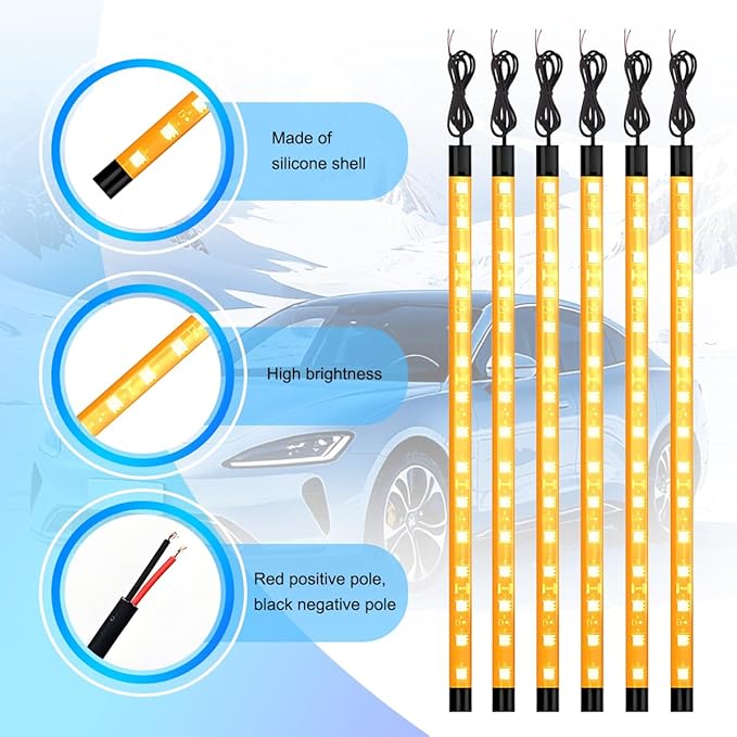 Motorcycle RGB LED Light Kit, 6PCS DC 12V Waterproof Motorbike Underglow Strip Lights Kit, Golf Cart Exterior Ground Effect Atmosphere Lamp, Universal for SUV RV Truck (Amber)