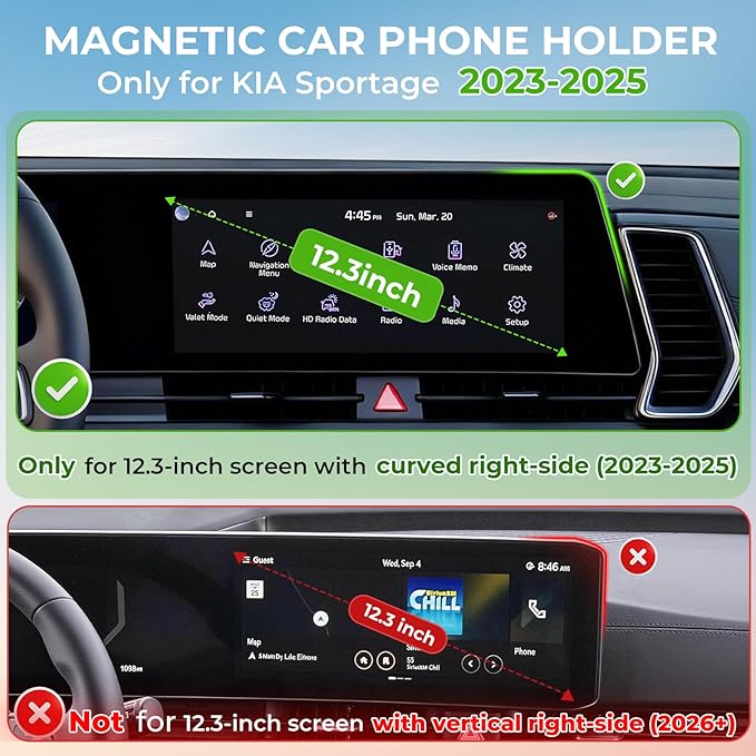 Car Phone Holder for KIA Sportage 2025 2024 2023 (Only for 12.3-Inch Screen, Not for 2026+) 360° Rotation Magnetic Cell Phone Mount, Compatible with Magsafe, Does Not Affect Air Vent