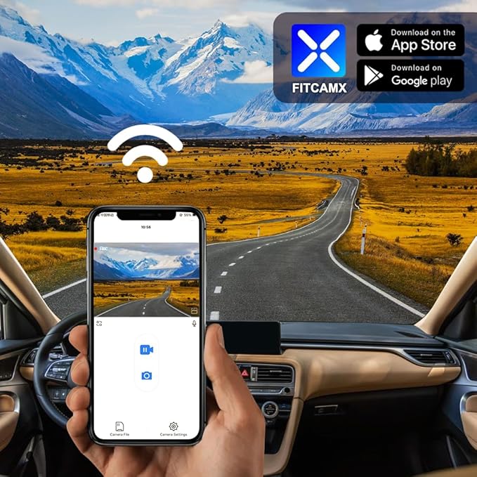 Fitcamx Dual 2160P+Rear 1080P Dash Cam Adapts for Genesis G70 2019-2026 (Part No#G9000), Integrated OEM Look, Dual HD Video, WiFi & APP, Loop Recording, Gravity Sensor, Easy to Use, 128GB Card