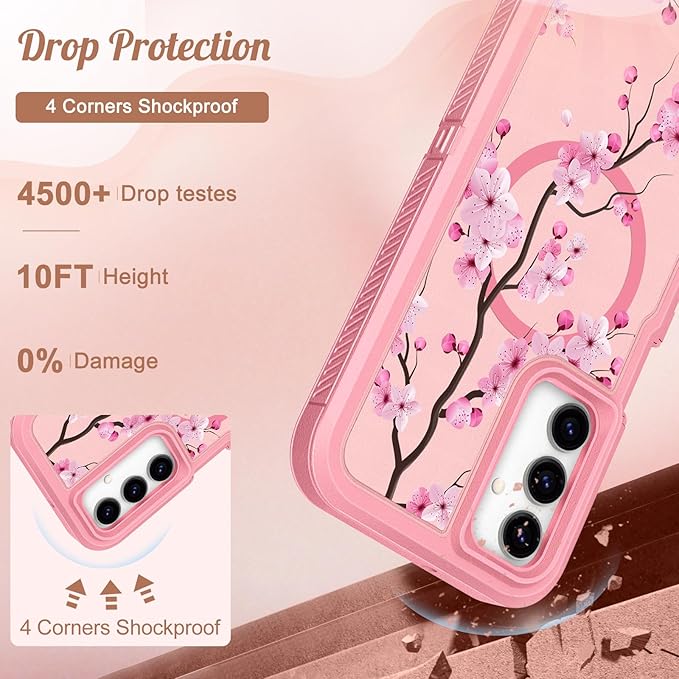 for Samsung Galaxy A15 5G Phone Case - Compatible with MagSafe Women Girls Cute Magnetic Protective Cover Kawaii Flower Girly Pretty Design Heavy Duty Shockproof for Samsung A15 5G Case 6.5"