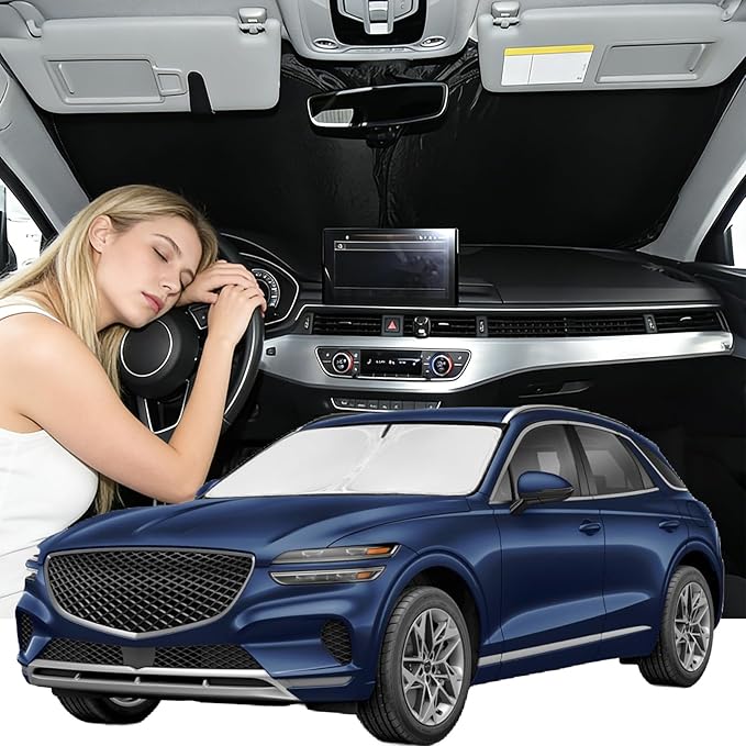 Windshield Sunshade for Genesis GV70 2022-2026 Sun Shade Car Windshield Accessories Upgrade 4 Layers Blocks UV Rays Custom Fit GV70 240T Car Window Shades Front Windshield Keep Cool Foldable