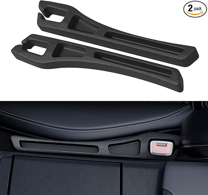 Car Seat Gap Filler Organizer, 2PCS Multifunctional Vehicle Fill Gap Blocker with Storage Slot Between Seat & Console, Anti-Drop Auto Interior Organization, Universal Fit (Black)