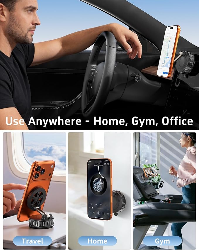 2026 Upgraded Car Phone Holder for Magsafe [125+ LB Strongest Suction & 3000gf Strongest Magnetic] 360° Adjustable Car Phone Mount, Phone Holders for Your Car for iPhone 17 Pro Max 16 15 14 13 12 Plus