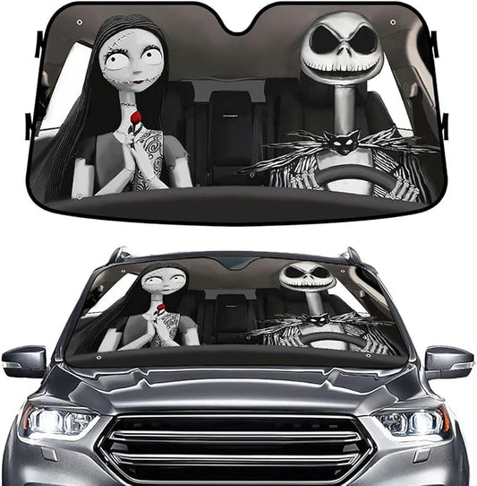 GENANY Nightmare Skellington Couple Horror Windshield Sun Shade for Car SUV Truck (55x30 inches), Sun Shade Windshield, Protector Blocks UV, Auto Gifts, Car Decor