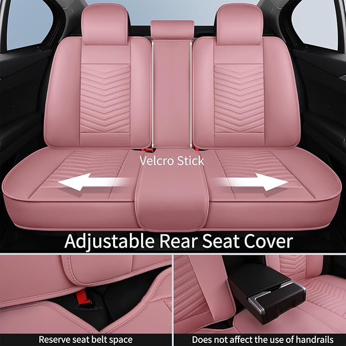 Nappa Leather Car Seat Covers Full Set, Pink Car seat Protector 5 Seats, Waterproof Car Seat Cushion, Universal Automotive Seat Covers Fit for SUV Truck Pick-up Sedan, Front and Rear