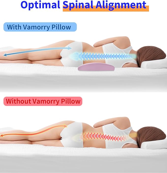 Lumbar Support Pillow for Bed – Memory Foam Waist Pillow with Cooling Cover for Comfortable Back Support – Bolster Pillow for Side, Back & Stomach Sleepers – for Bed, Sofa, Car