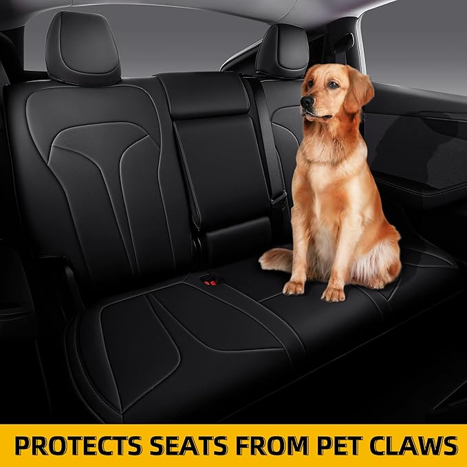Custom Fit Seat Covers for 2025 2026 Tesla Model Y Juniper (5-Seater), Waterproof Breathable Nappa Leather, OEM Factory Style Full Set Car Seat Protectors Airbag Compatible - Black