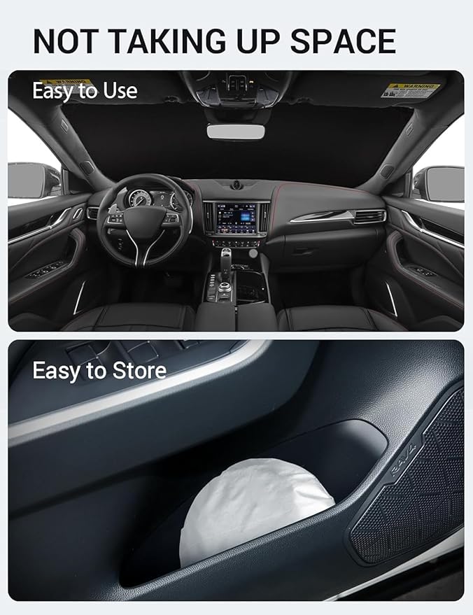 Proadsy 2026 Upgrade Front Windshield Sun Shade Foldable Sunshade Protector Custom Fit 2017-2024 Maserati Levante Accessories