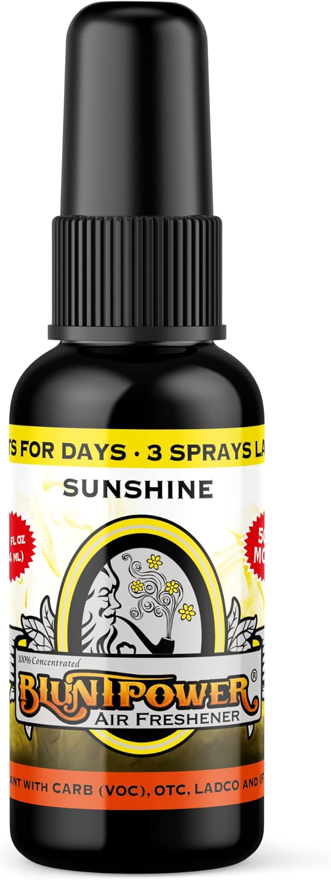 BluntPower (Sunshine, 1 Pack) Concentrated Air Freshener for Room and Car Spray - Oil-Based Diffuser Spray Bottle - Long-Lasting Bathroom Spray, Car Freshener, & Odor Eliminator Spray
