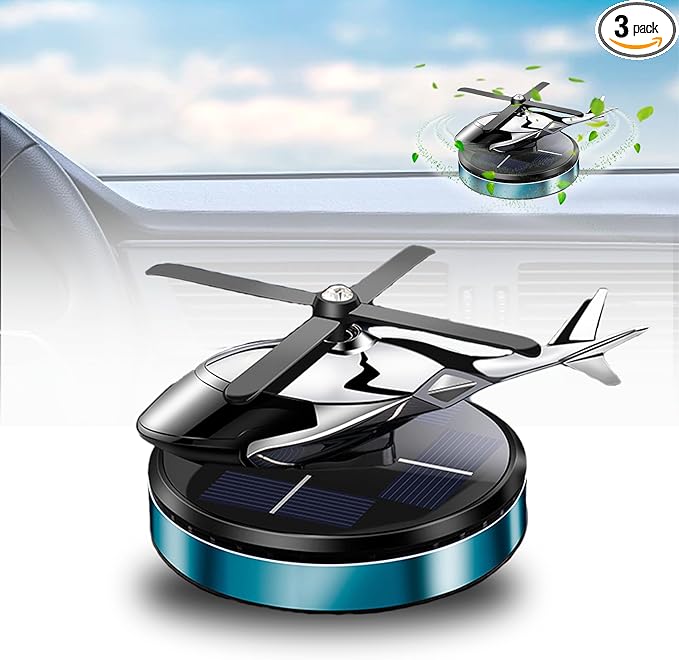 Car Air Freshener, Helicopter Solar Energy Rotating Aromatherapy Al Alloy Diffuser,Long-Lasting Fragrance, Interior Decoration Accessories Diffuser for Car and Home（Blue）
