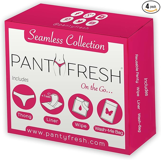to-Go Panty Kit Includes 4 Items Seamless Thong Underwear Fresh Wipe Pantyliner & Washbag Travel First Period Kit Feminine Hygiene Incontenance Emergency