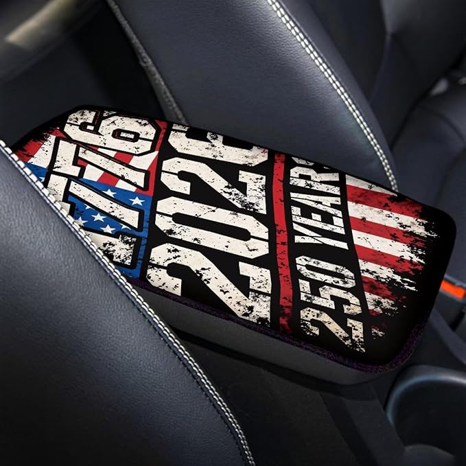 Dreaweet 1776-2026 250 Years Flag Print Arm Rest Cover for Car Soft Scratch-Proof Center Console Cover Pad Universal Armrest Cover for SUV Truck Sedan