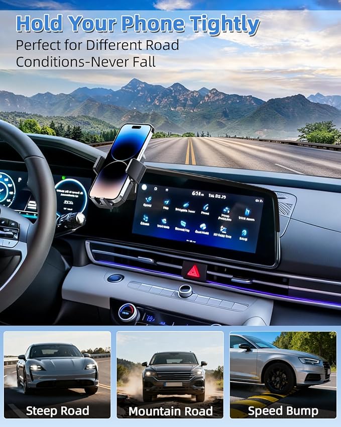 PZK Car Phone Holder for Hyundai Elantra 2021-2025 SE/SEL/Sport/Limited/N Line Accessories 8-Inch/10.25-Inch Screen Auto Lock Car Phone Mount 360° Rotation Phone Cradles Not Affect Air Vent