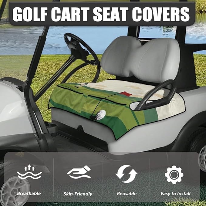 Biyejit Golf Cart Seat Covers with 4 Pockets Golf Cart Seat Towel Blanket Fits 2-Seat Golf Carts, Golf Cart Accessories