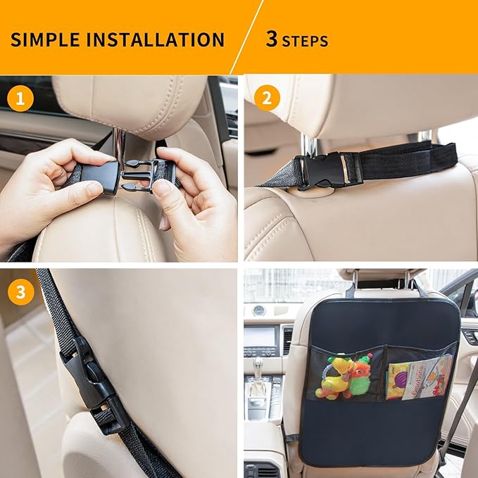 Kick Mats with Organizer -2 Pack Backseat Protector SeatCovers for Your Car, SUV, Minivan or Truck Seats - VehicleBack Seat Kids Safety Accessories -Universal Fit AutomotiveInterior Protectors