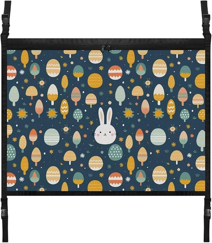 Generic Easter Car Ceiling Cargo Net Pocket Hanging Storage Bag with Zipper 31.69"x24.02" Double-Layer Mesh Car Roof Storage Organizer Long Road Trip Truck SUV Travel Camping Easter Decor Gifts