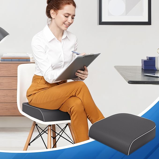 Seat Cushion for Tailbone Pain Relief, Office Chair Cushion, Memory Foam Large Chair Cushion with Non-Slip Cover for Soft Support at Office Chair, Car Seat, Airplane Grey/2X-Large